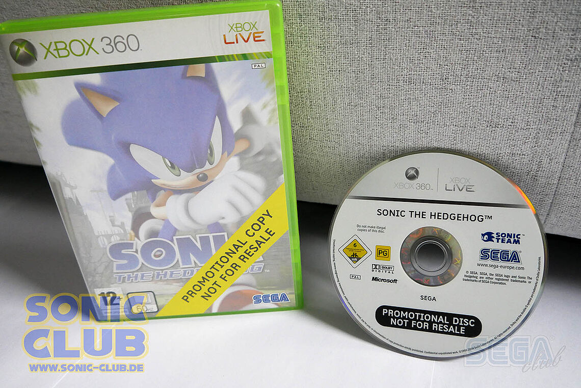 Xbox 360 Promo: DVD-Hülle mit Sonic-Cover und gelben Streifen als Hinweis zur Promotional Copy