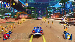 Sonic an der Spitze, vorbei an vielen goldenen Ringen. Tails bedankt sich für die krasse Beschleunigung!