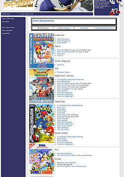 Übersicht des Spielarchivs nur für Sonic Spiele: Jeder Titel sollte zu den Covern führen