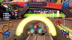 Eggman erhält einen Streifturbo durch Zavok. Sonic hat ihn erwischt mit den Worten: Voll in den Schnauzer, Eggman!