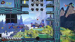 Shadow nutzt schwebende Plattformen, um nach oben zu gelangen, vorbei an zahlreichen Stachelkugeln