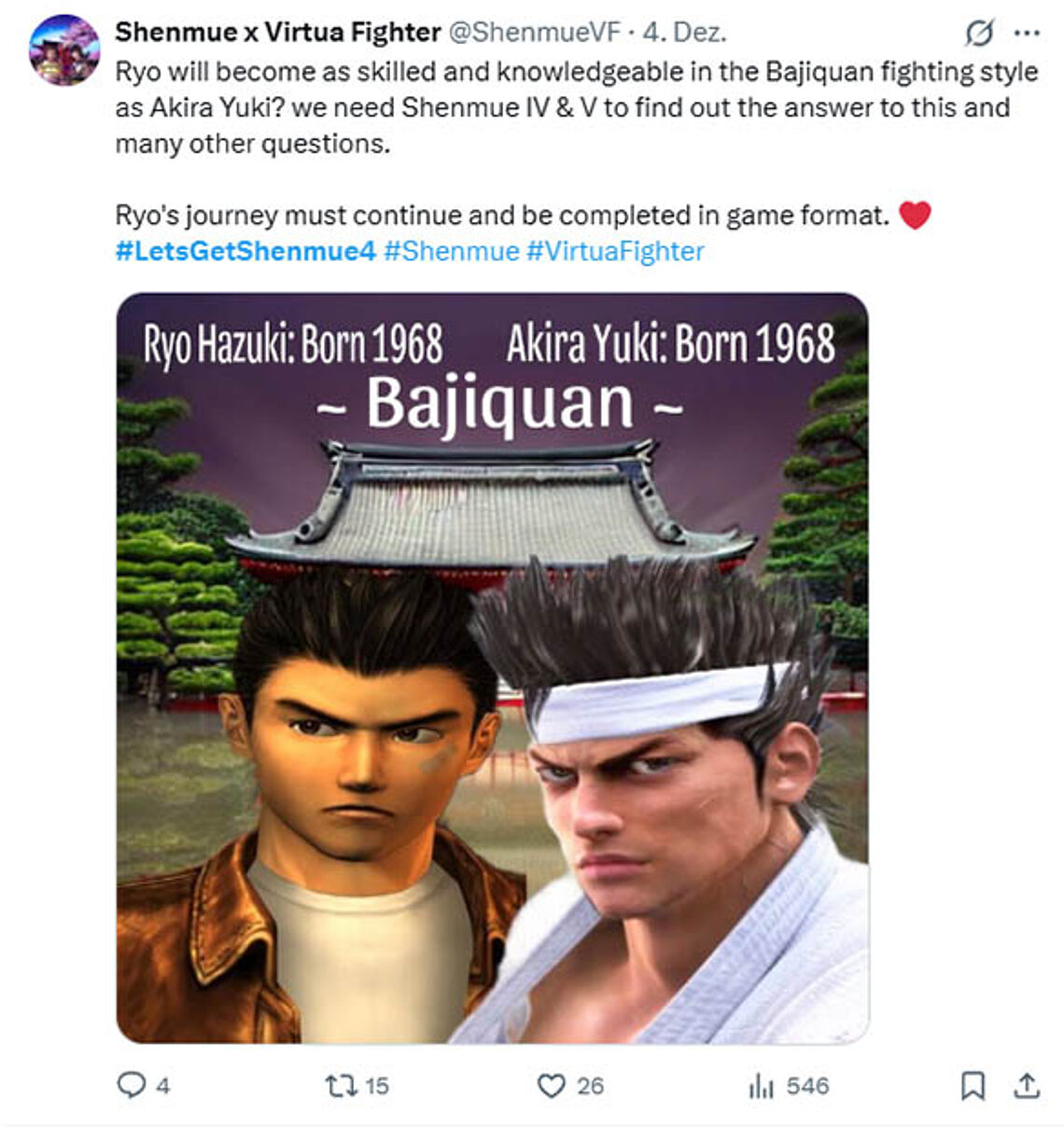 Shenmue x Virtua Fighter: Ryo und Akira geboren 1968