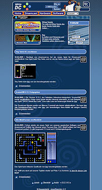 2009: weiterhin blaues Design via Dreamkey abrufbar, Rez als neuesten Testbericht und News zu MetaPacman und Tiny Tetris für Dreamcast