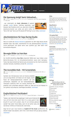 Steriles Blog-Design mit News und einer rechten Minispalte für Umfragen und neuesten Reviews wie The Club oder SEGA Superstars Tennis
