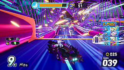 Blaze in einer lila Umgebung mit mehreren Streckenabgründen vor sich