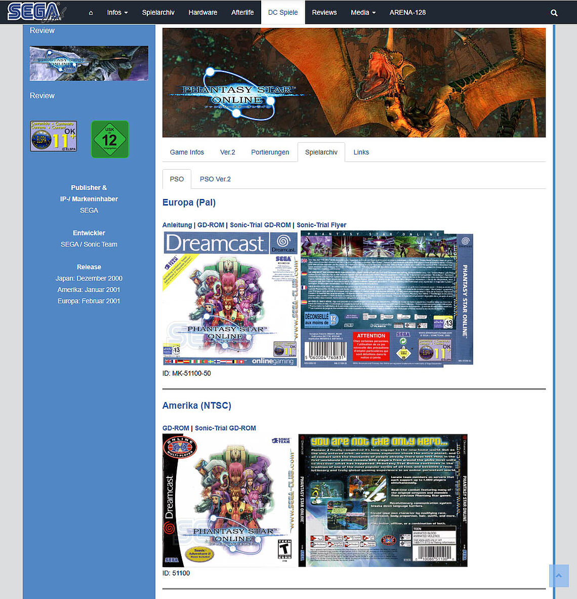 DCP 2026: Spielarchiv von Phantasy Star Online mit Cover der Spiele