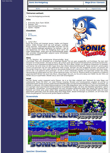 SONIC Site: Sonic aus 1991 als Mega Drive Game Info