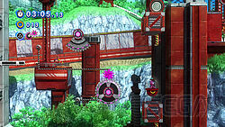 Sonic im rosa Whisp Modus als Stachel, um Zahnräder anzutreiben