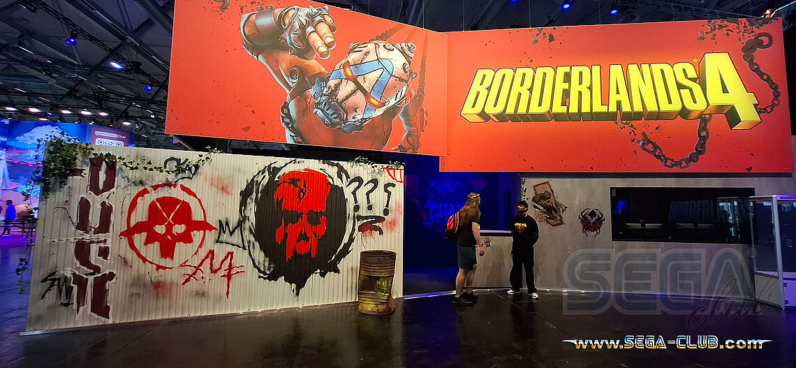Große Borderlands 4 Fläche und Ausgang aus der Kabine samt einer durch Graffiti gestalteten Wand