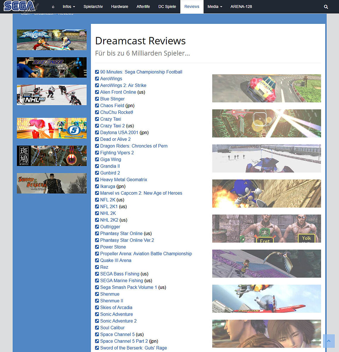 Review-Auflistung für Dreamcast