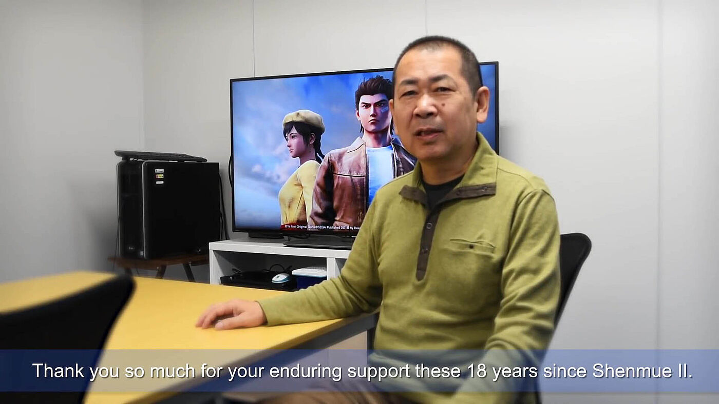 Yu Suzuki Portrait und Dankeschön für 18 Jahre Support seit Shenmue 2 für Shenmue 3