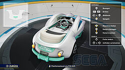 Ein weiß-grünes Fahrzeug für Silver. Am Heck steht Sonic Racing als Aufkleber.