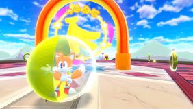 Tails in einer Super Monkey Ball Kugel