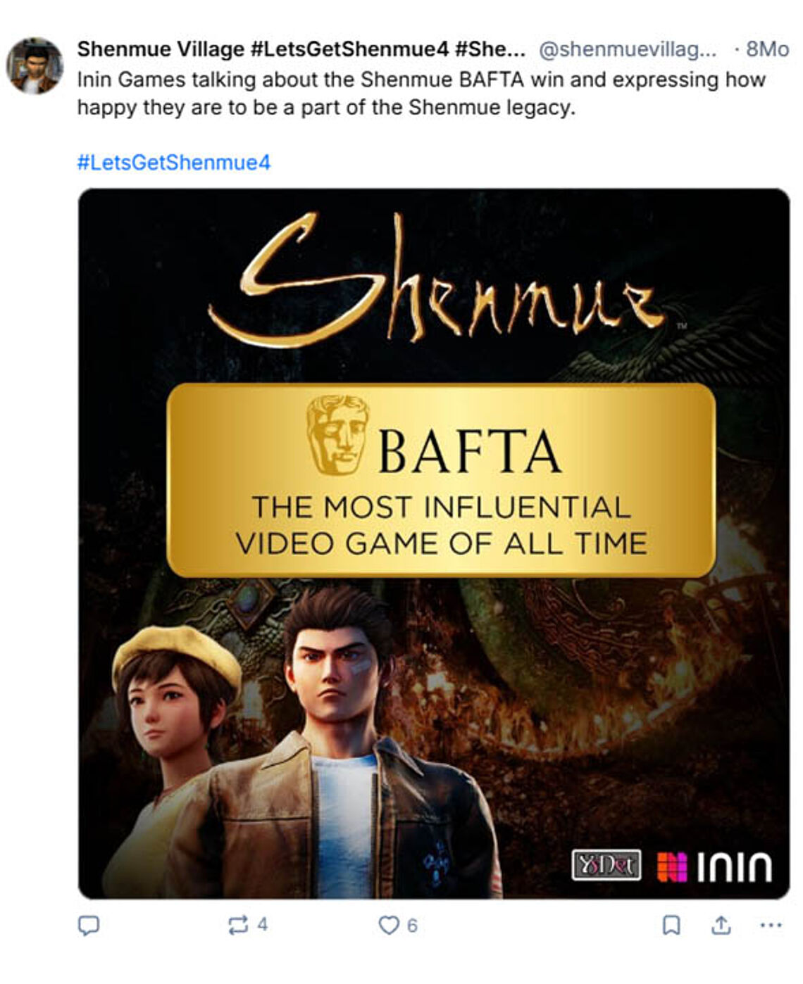 BAFTA: The Most Influental Video Game of All Time ist Shenmue