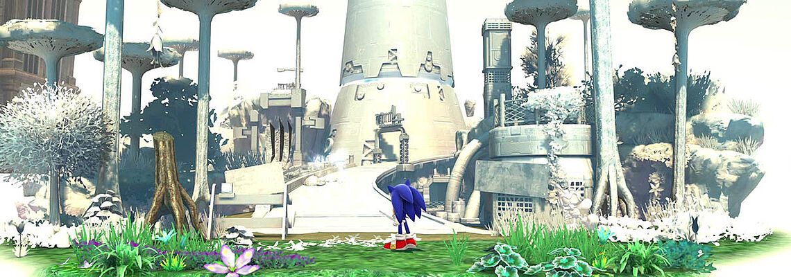 Sonic vor einer neuen Ebene im weißen Raum