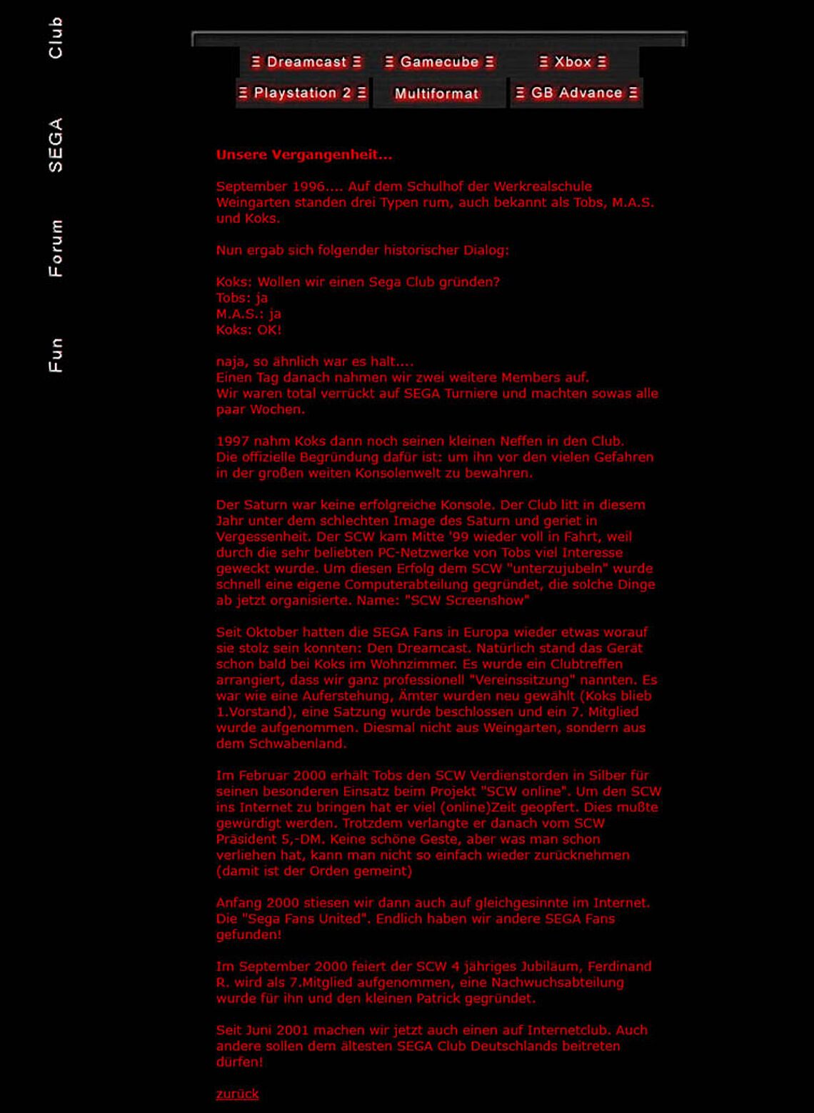 Roter Text auf schwarzem Hintergrund: Einblick in die Geschichte des SCW