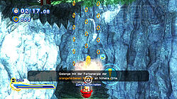 Sonic mit gelber Whisp Power, um als Rakete nach oben in neue Ebenen zu schießen