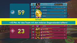 Auswertung von zwei sechser Teams: +15 Punkte für das Team mit den meisten Gegenstandstreffern!