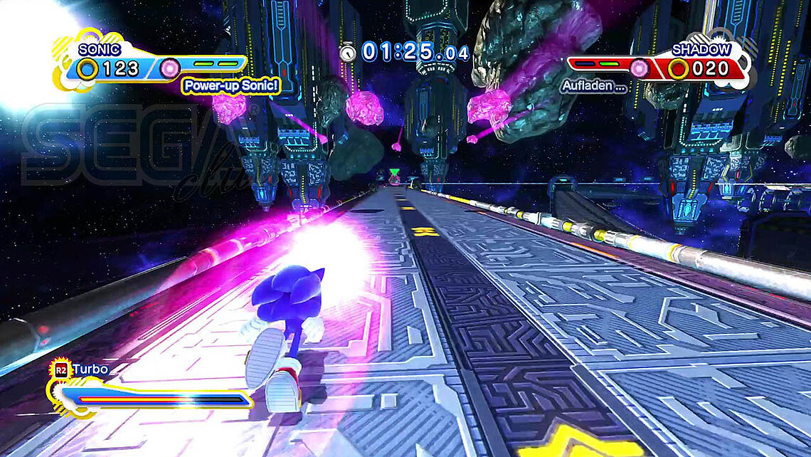 Sonic nutzt seine Kräfte, um Kometen auf Shadow zu werfen