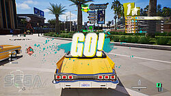 GO! Multiplayer-Start an der Ballpark Plaza mit Hedgehogs-Schild im Hintergrund