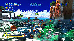 Sonic muss mit Speed über das Wasser rennen, um nicht unterzugehen