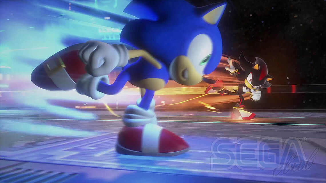 Kampfbereit: Sonic und Shadow rasen in einer Eingangsszene gemeinsam los