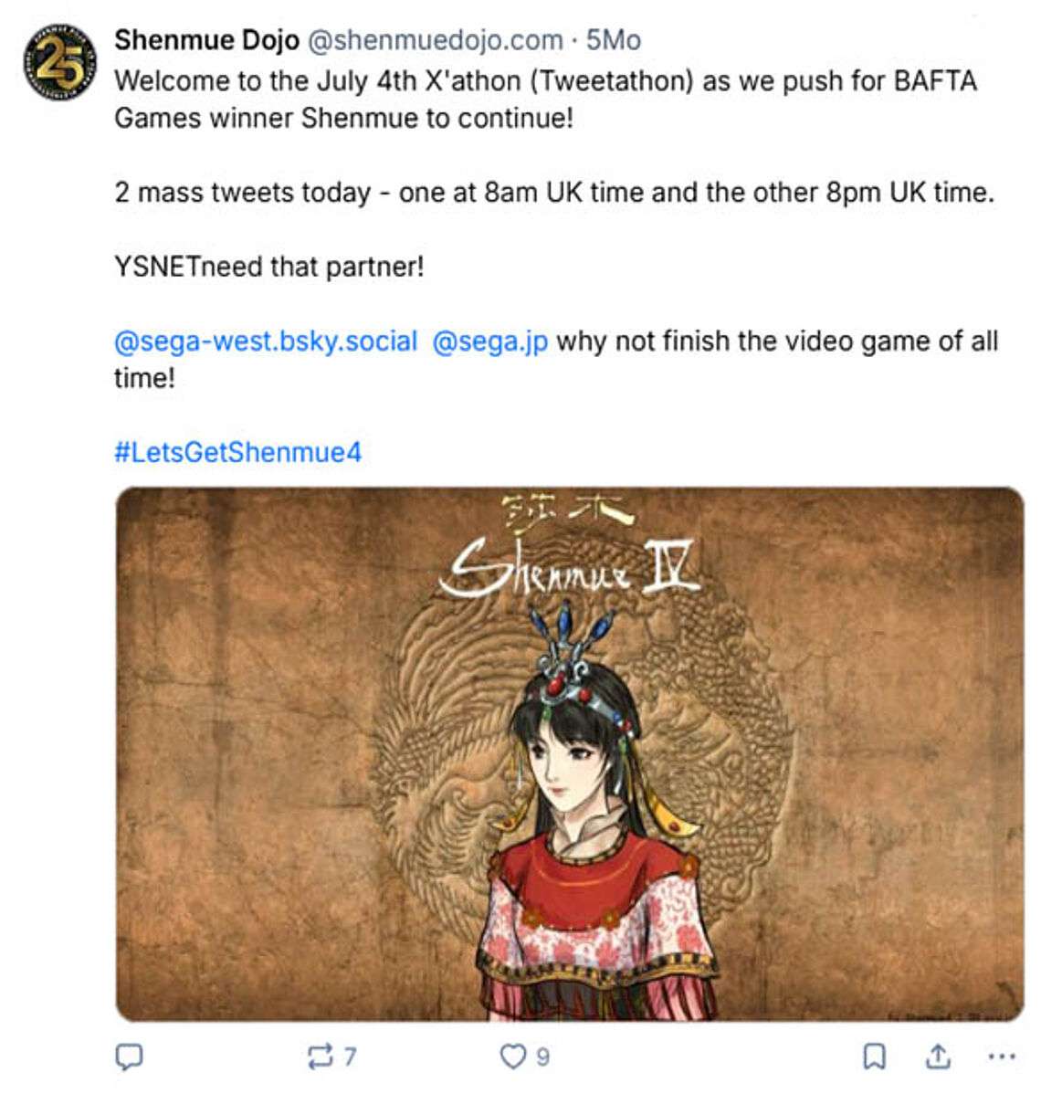 Shenmue Dojo: 4th July Tweetathon
