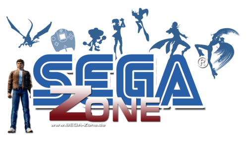 SEGA-Zone Logo mit Charakteren drum herum: Ryo Hazuki, Panzer Drache, Joker, ein Dreamcast Controller usw.