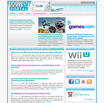 Wii-U-Portal: dasselbe Layout in hellblau mit Releases und News auf der Startseite