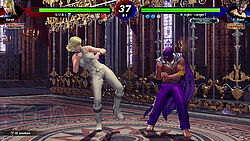 Sarah im weißen Anzug gegen einem lila-farbigen Rächer mit Umhang: El Blaze steht bereit