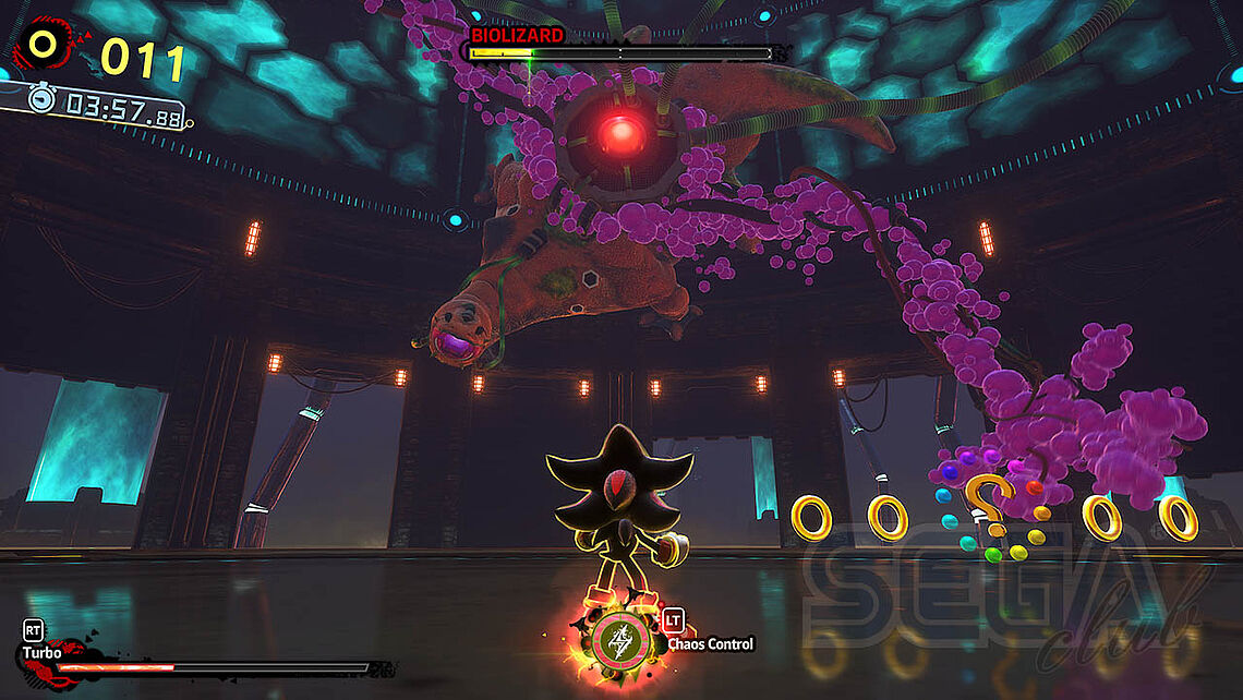 Biolizard: Schaut von der Decke auf Shadow herab