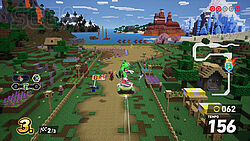 Jet im Sprung aus der CrossWorld zurück zu Minecraft: ein Landschaftsgenuss aus Blöcken