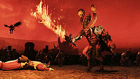 Stierkämpfer auf zwei Beinen mit Flammenschwert