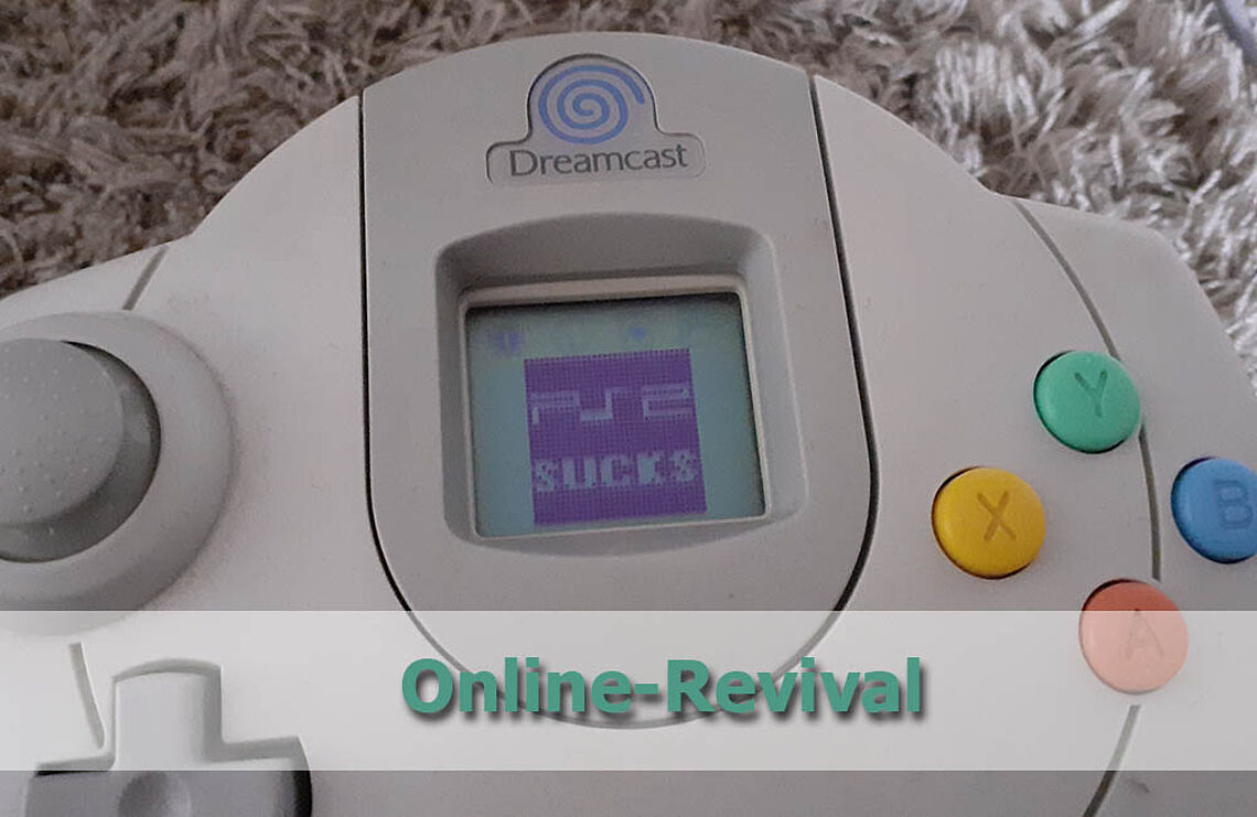 Teaser: Online-Revival (die VMU zeigt den Spruch: PS2 Sucks)