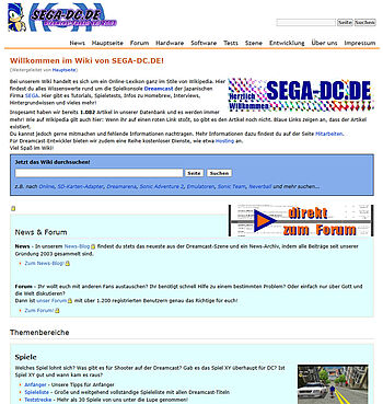 2012: jetzt als Wiki. Die Startseite zeigt Themenbereiche wie News und Forum, Spiele, Emulatoren oder Hardware