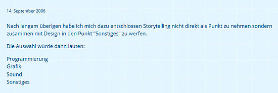 Kalex 2006:  Programmierung, Grafik, Sound und Sonstiges sollen die Struktur seiner Seite ausmachen.
