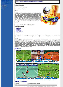 Game Info: Virtua Tennis 2 mit Inhalt, Screenshots, Speicher Peripherie